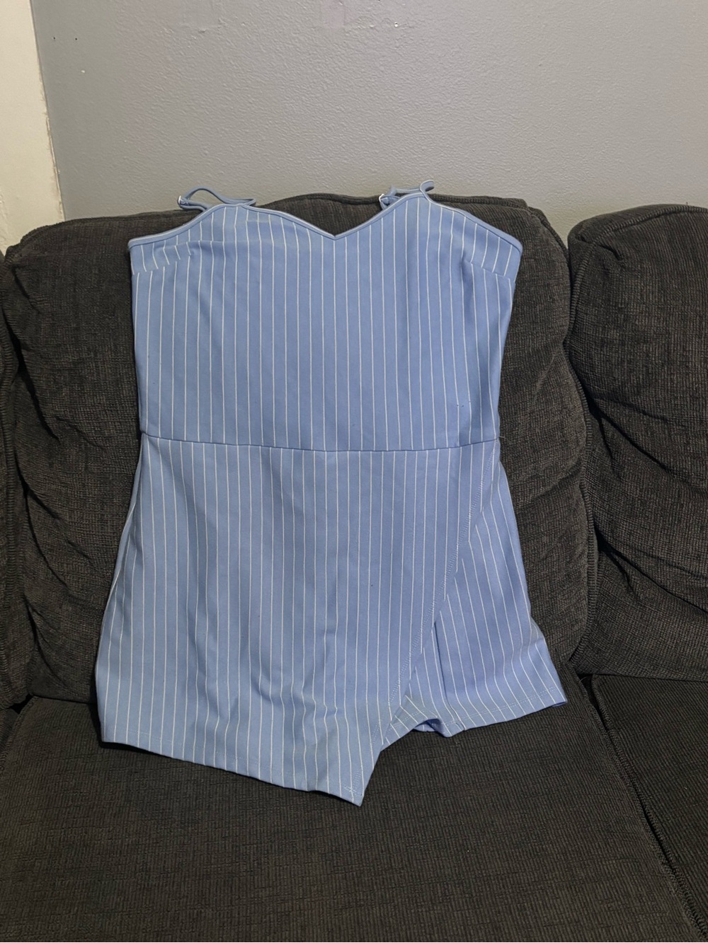 Popular Basics XL Blue White Pinstripe Wrap Romper